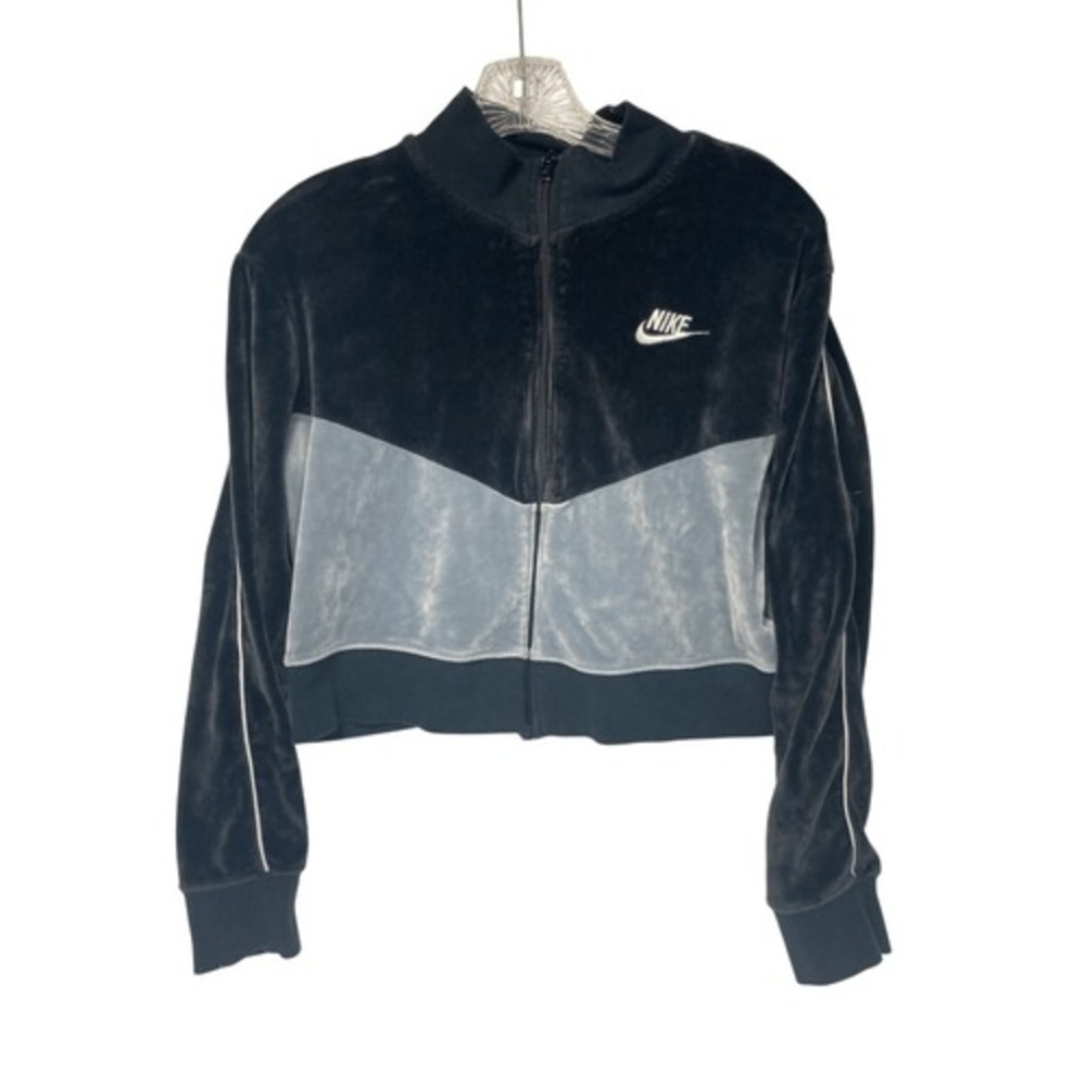 Nike Black & Gray Cropped Velour Jacket M